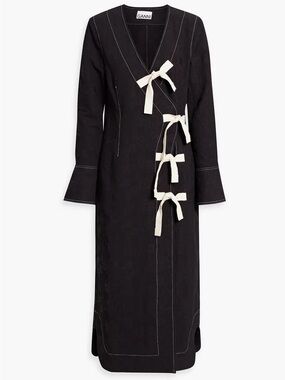 Ganni Black Jacket with Cream Tie Detail